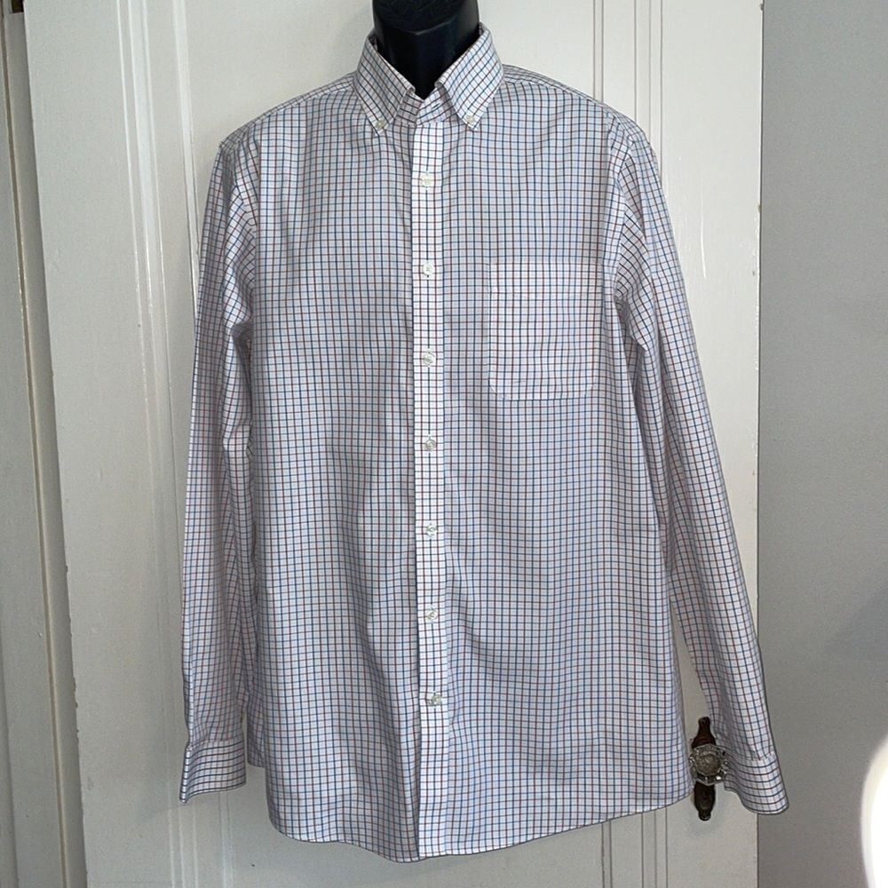 Eddie Bauer white, red & blue check cotton long sleeve shirt